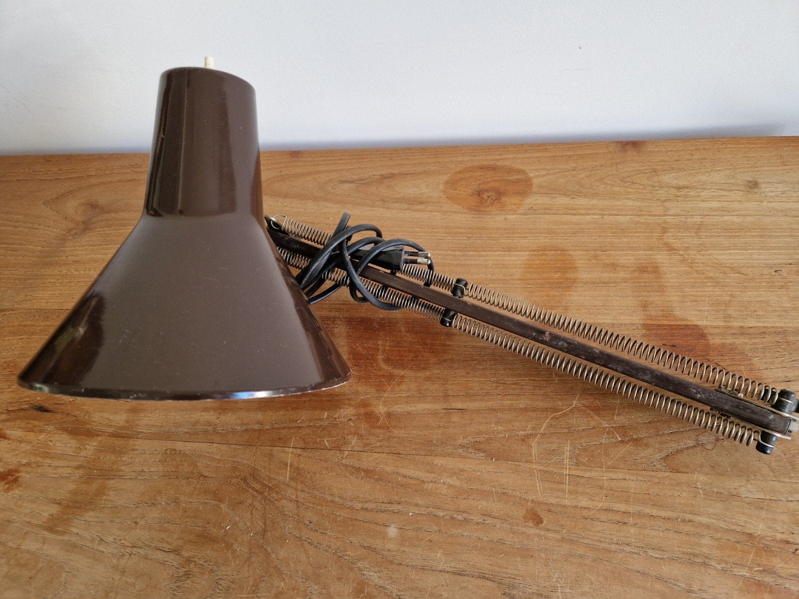 Vintage bruine bureaulamp met schaararm, Bureaulamp, Vintage, Gebruikt, Verstelbaar