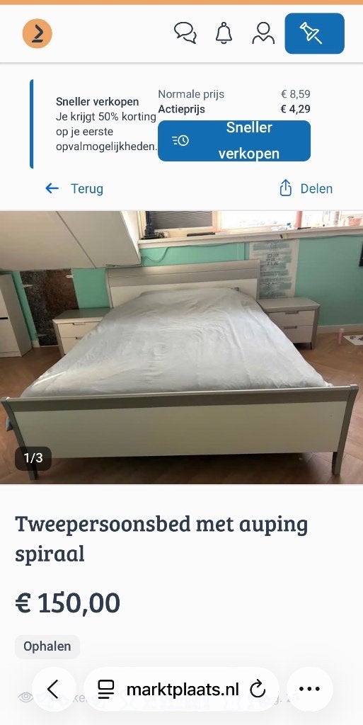 Prachtige Tweepersoonsbed met auping spiraal, Ophalen, Gebruikt, Tweepersoons, 200 cm