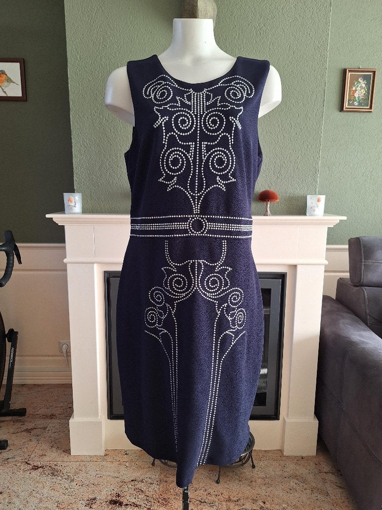 K-Design K Design donkerblauw jurk geborduurd studs look XXL, K-design, Maat 46/48 (XL) of groter, Zo goed als nieuw, Knielengte