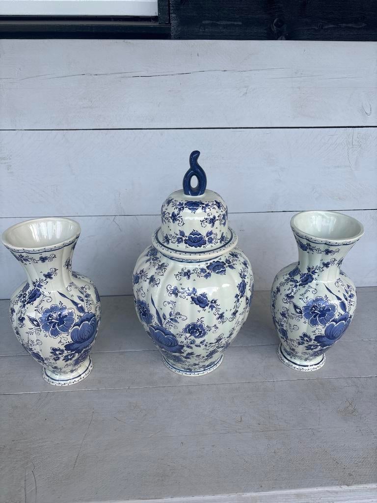 Delfts Blauw Vazen Set - Hollandia Handwerk, Antiek en Kunst, Ophalen of Verzenden
