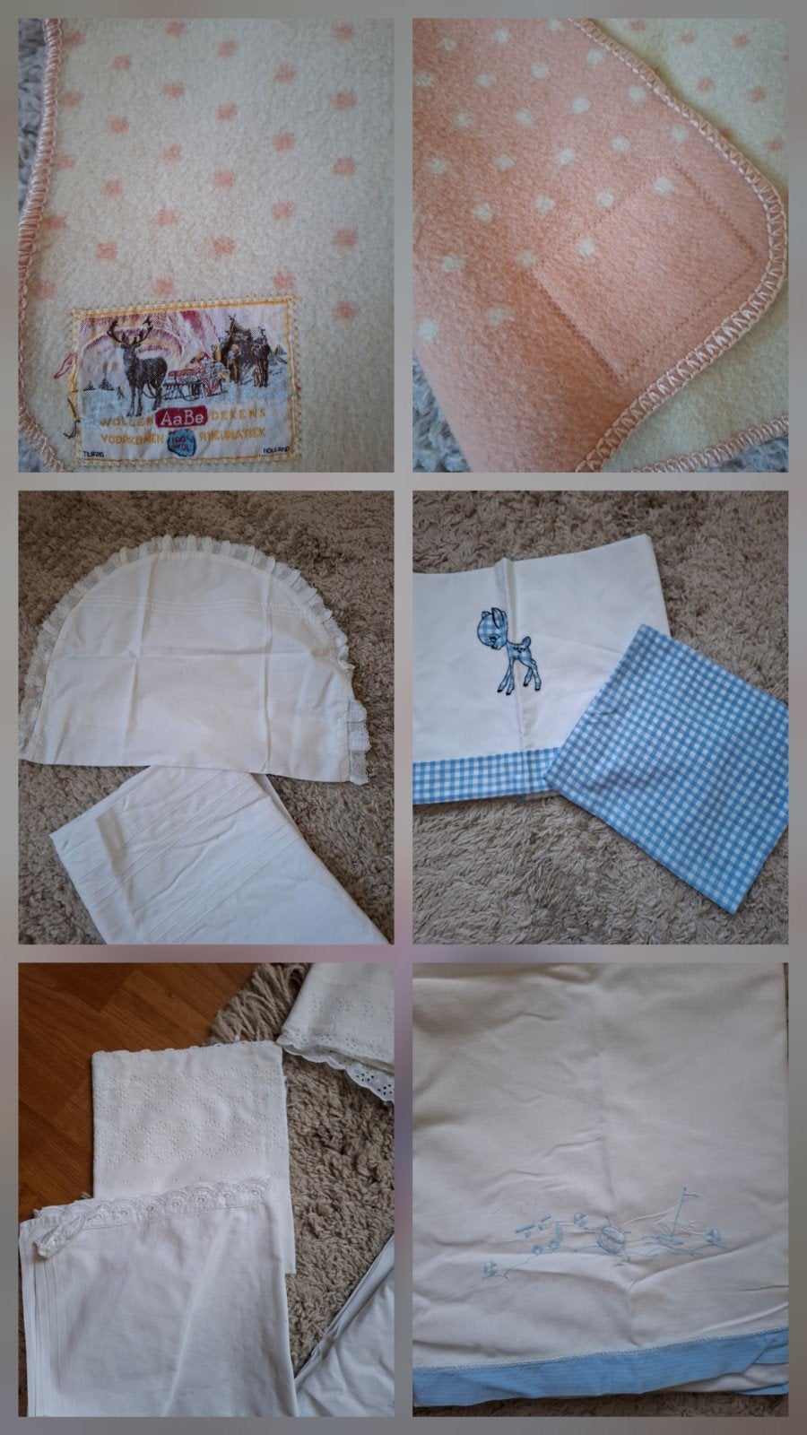 Vintage lakentjes, kussensloop en AB dekentje, Kinderen en Baby's, Kinderkamer | Beddengoed, Gebruikt, ABZ, Jongetje of Meisje