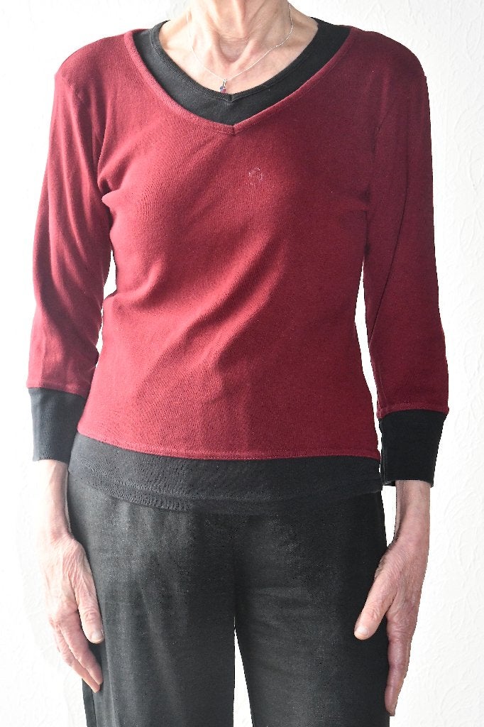 Bordeaux T-shirt van Miss JNY - medium, Maat 38/40 (M), Miss JNY, Ophalen of Verzenden, Lange mouw