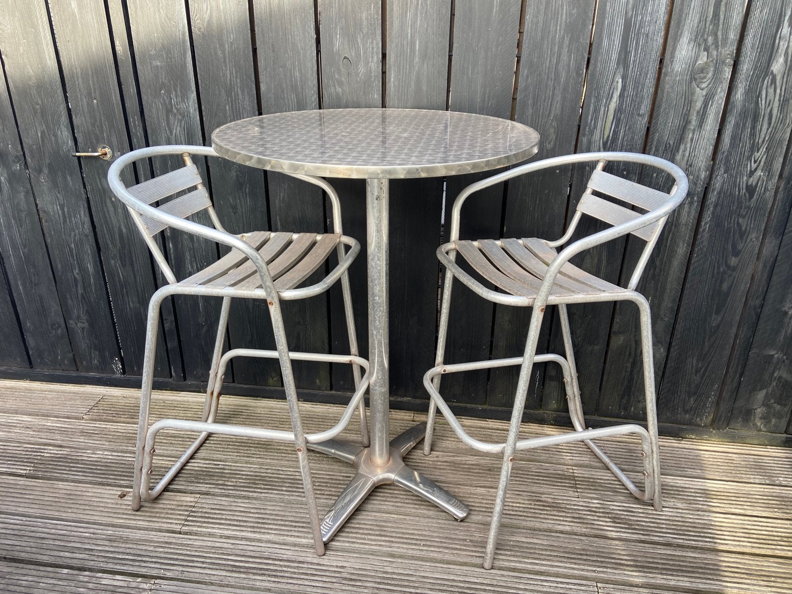 Bartafel met krukken, Huis en Inrichting, Barkrukken, Ophalen, Gebruikt, Met voetsteun, 90 cm of meer