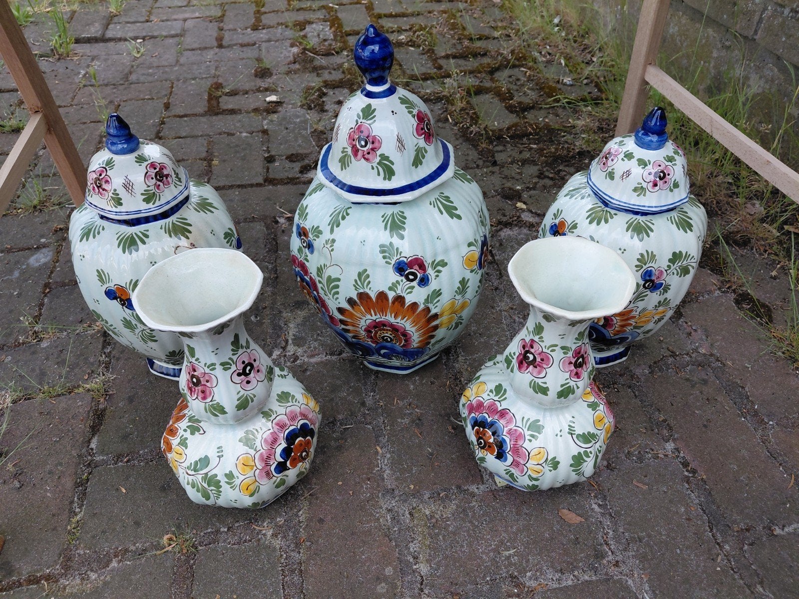 5 x delfts Holland  handpainted vazen  kast vazen stel, Ophalen of Verzenden