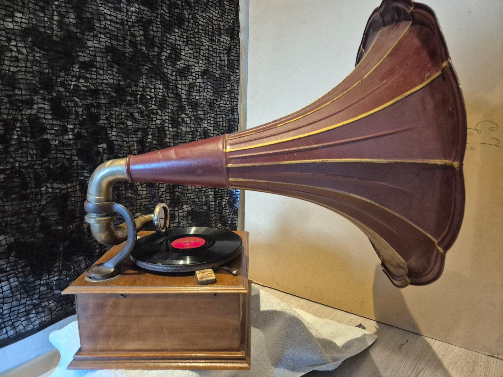 Antieke werkende grammofoon met hoorn - blikvanger, Audio, Tv en Foto, Ophalen of Verzenden, Gebruikt, Platenspeler, Overige merken