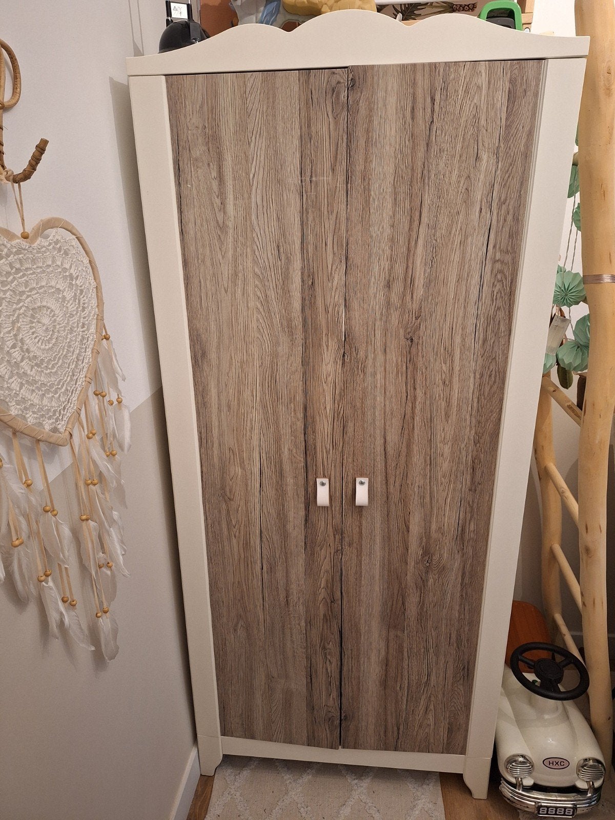 Ikea kast 2X Wit en houtlook met lederen handgreepjes, Ophalen, Gebruikt, 50 tot 100 cm, 150 tot 200 cm