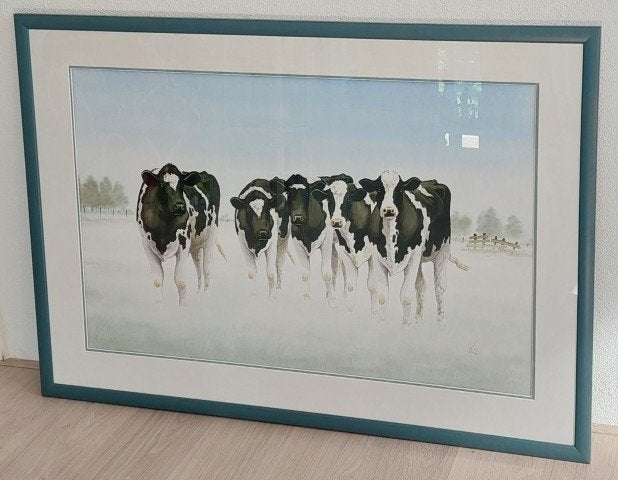schilderij Wiebe van der Zee, Antiek en Kunst, Ophalen, Paneel, Aquarel, Dieren