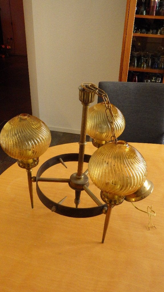 mooie jaren '50 hanglamp, Ophalen of Verzenden, Gebruikt, Glas, E14 (klein)