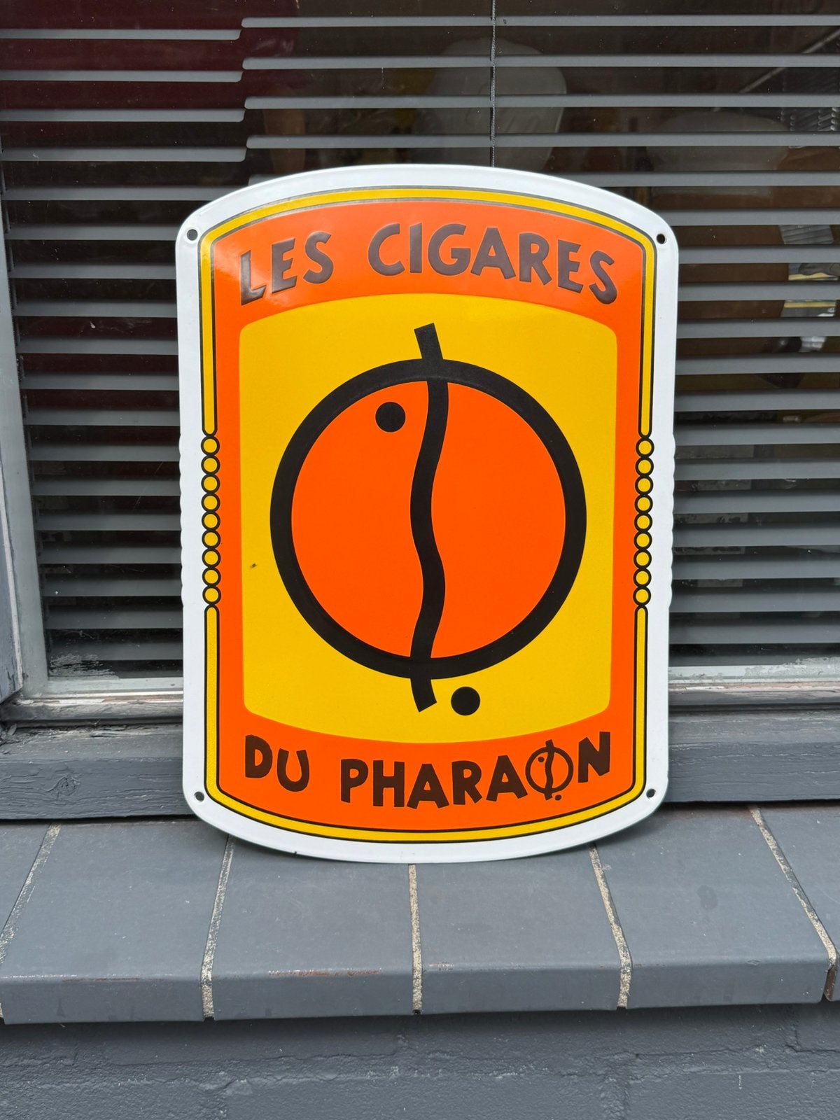 Vintage "Les Cigares du Pharaon" Emaille Reclamebord, Ophalen of Verzenden, Kuifje, Gebruikt, Plaatje, Poster of Sticker