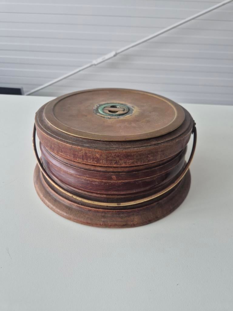 Antieke houten en messing voetenstoof, Ophalen of Verzenden