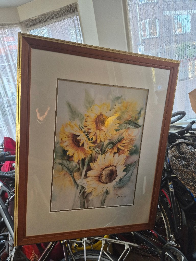 Schilderij, prachtige, zonnebloem, van Rozendaal, mooi lijst, Acrylverf, Overige stijlen, Bijzondere lijst, Papier