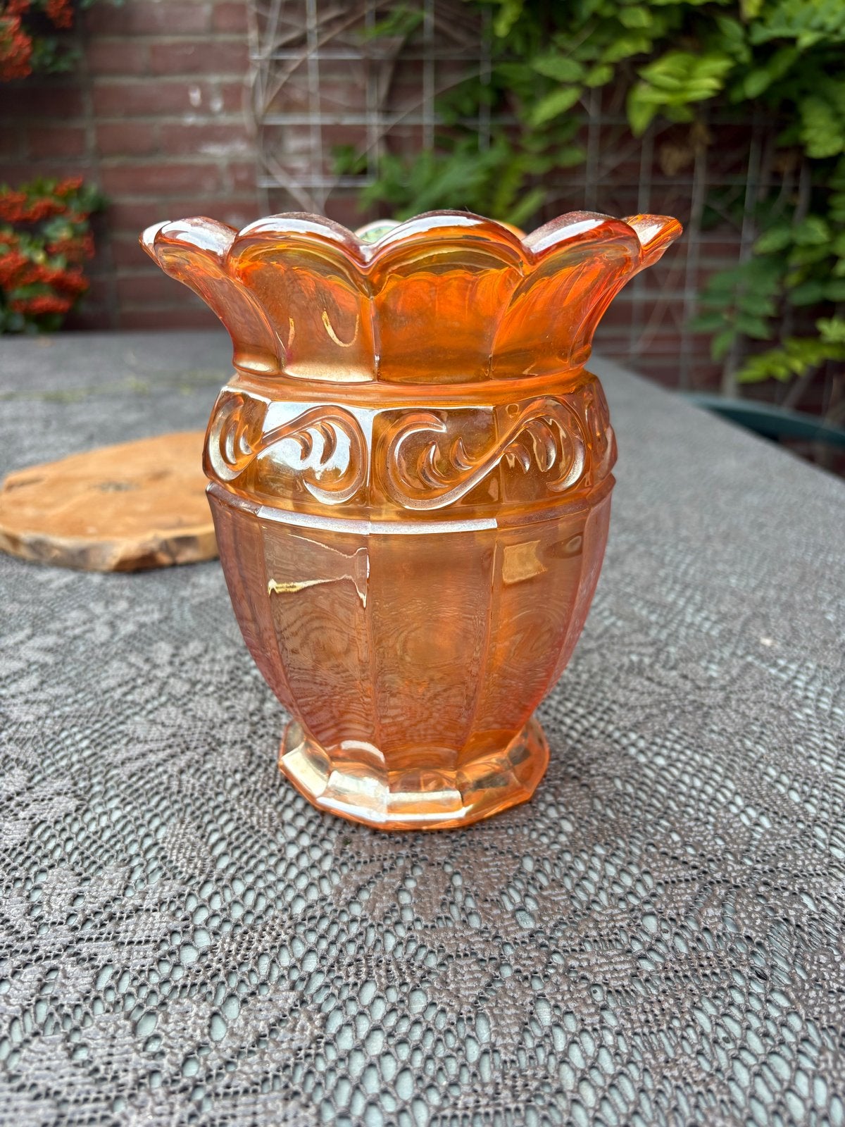 Vintage Oranje Karnival Glas Vaasje - Decoratief, Ophalen of Verzenden