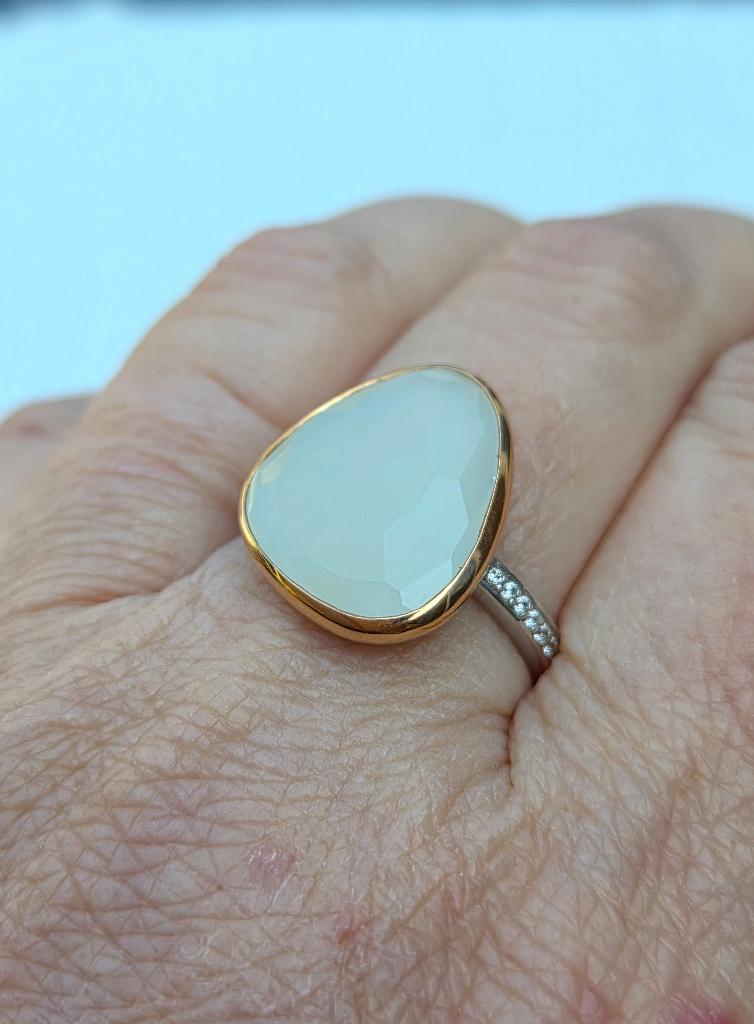 Maat 19 - TI SENTO zilveren (925) ring GROTE witte EDELSTEEN, Sieraden, Tassen en Uiterlijk, Ringen, Ophalen, 19 tot 20, Zo goed als nieuw