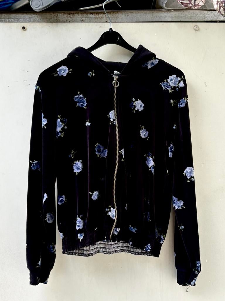 Zwart velours vestje Lindex met bloemenprint, Ophalen of Verzenden, Zo goed als nieuw, Maat 36 (S), Zwart