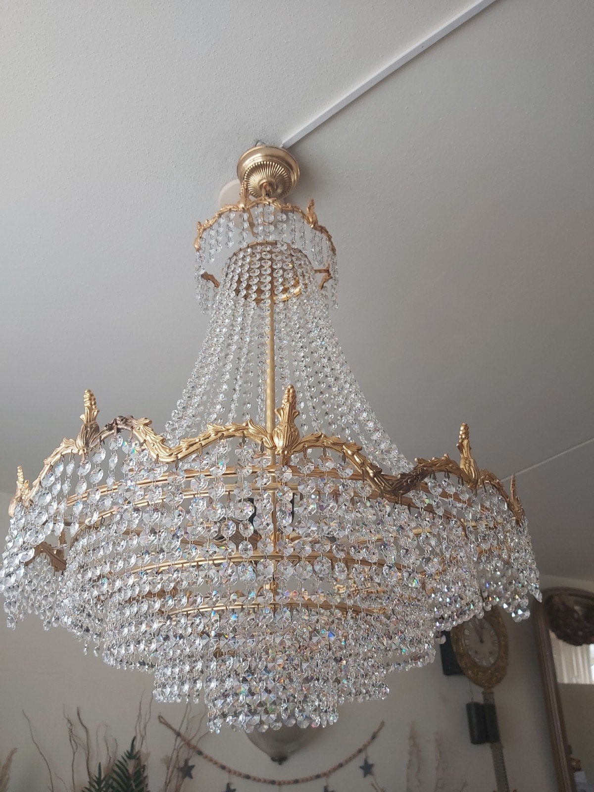 Een grote swarovski kristallen kroonluchter in goed staat, Ophalen of Verzenden