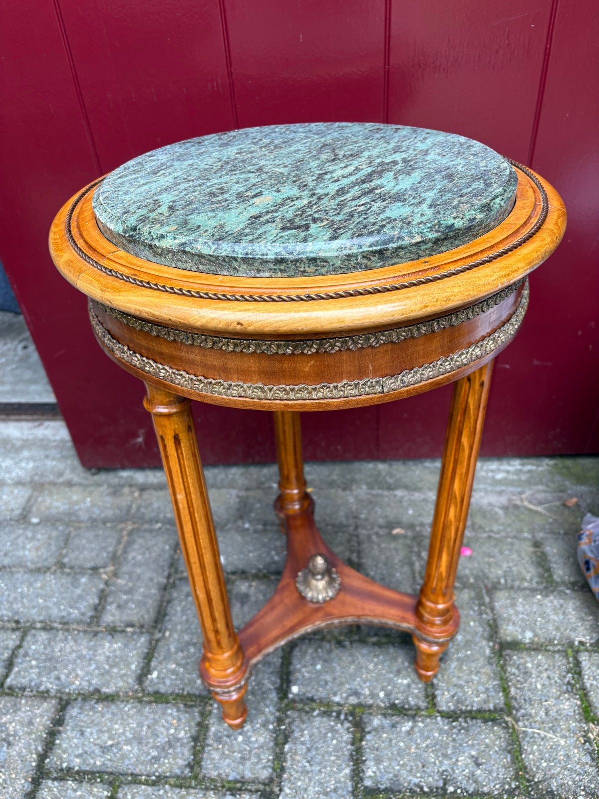 Antieke franse Louis XVI bijzettafel met marmeren blad, Ophalen
