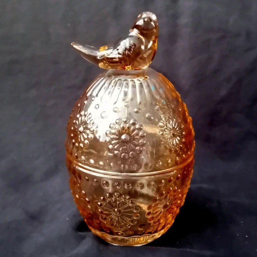 Vintage amberkleurige eivormige snoepkom, Antiek en Kunst, Ophalen of Verzenden