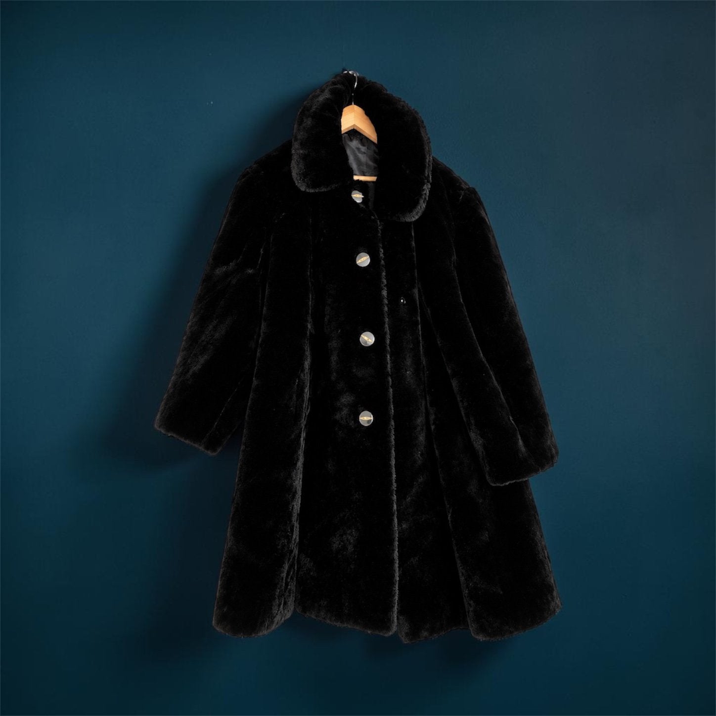 Luxe Vintage Bontjas - Black Fur Coat (Fits like L), Ophalen of Verzenden, Zo goed als nieuw, Maat 42/44 (L), Zwart