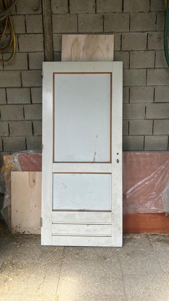 Hardhouten buitendeur met dubbelglasraam (93x211,5 cm), Ophalen, 80 tot 100 cm, Nieuw, Buitendeur