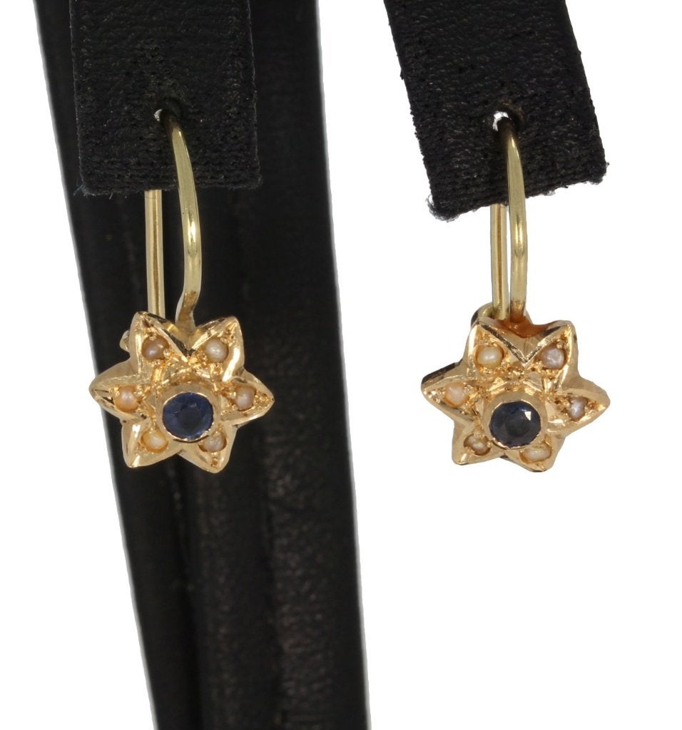 SALE Saffier parel ster 14k gouden fraai set oorbellen dames, Hangers, Voordeelsieraden, Verzenden, Zo goed als nieuw