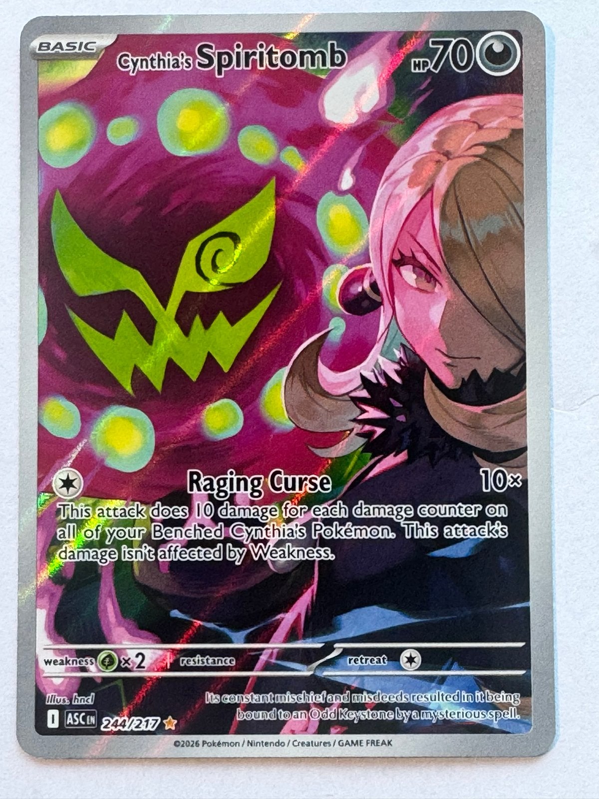 Cynthia's Spiritomb 244/217 Full Art Pokémon Kaart, Ophalen of Verzenden, Zo goed als nieuw, Losse kaart