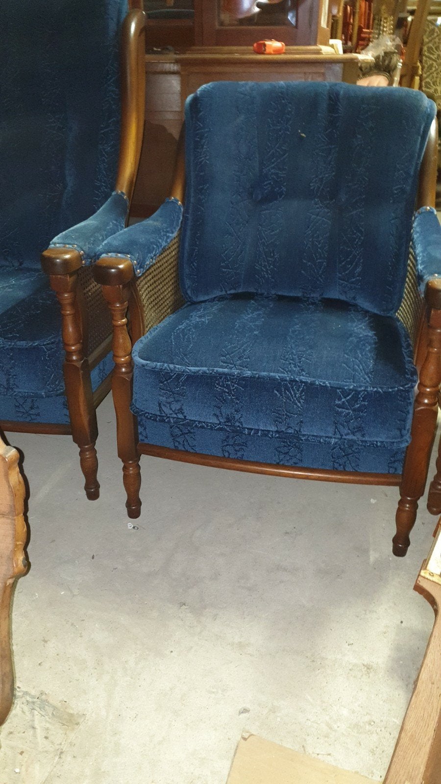Klassieke Eiken Fauteuils met Blauwe Bekleding, Ophalen, Hout, Gebruikt, Klassiek