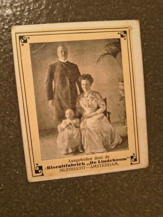 Oude reclamekaart Juliana-Wafels Biscuitfabriek De Lindeboom, Gebruikt, Ophalen of Verzenden, Voor 1940, Prent