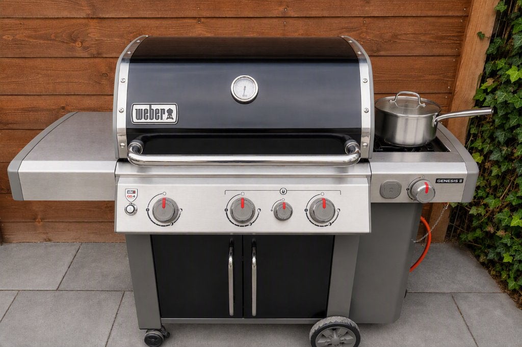 Weber Genesis II EP-335 Gas-BBQ+ Kipspit+Motor, buitenkeuken, Ophalen, Zo goed als nieuw, Weber