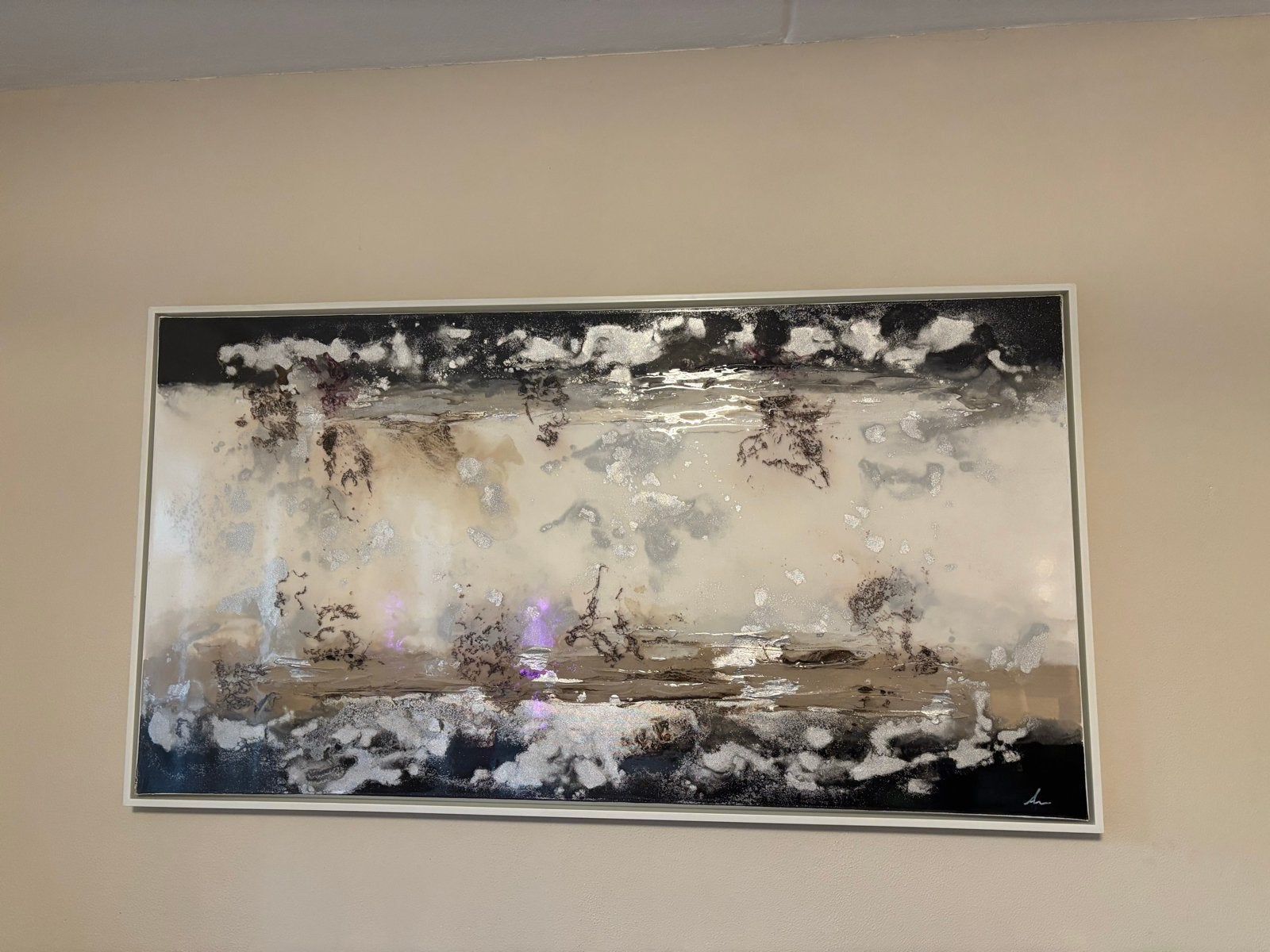 Abstract Schilderij Zwart Wit Goud Zilver, Ophalen