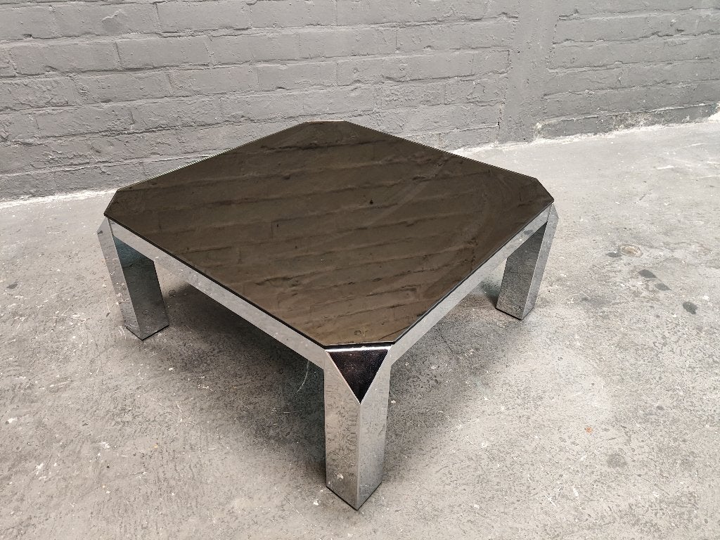 Belgo Chrom grote salontafel origineel spiegelglas 80x80cm, Ophalen, Gebruikt, 100 tot 150 cm, 50 tot 100 cm