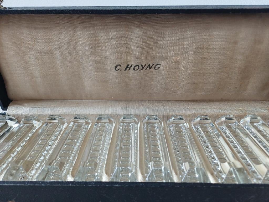 12 kristal Art Deco vintage messenleggers C. HOYNG in kistje, Antiek en Kunst, Ophalen
