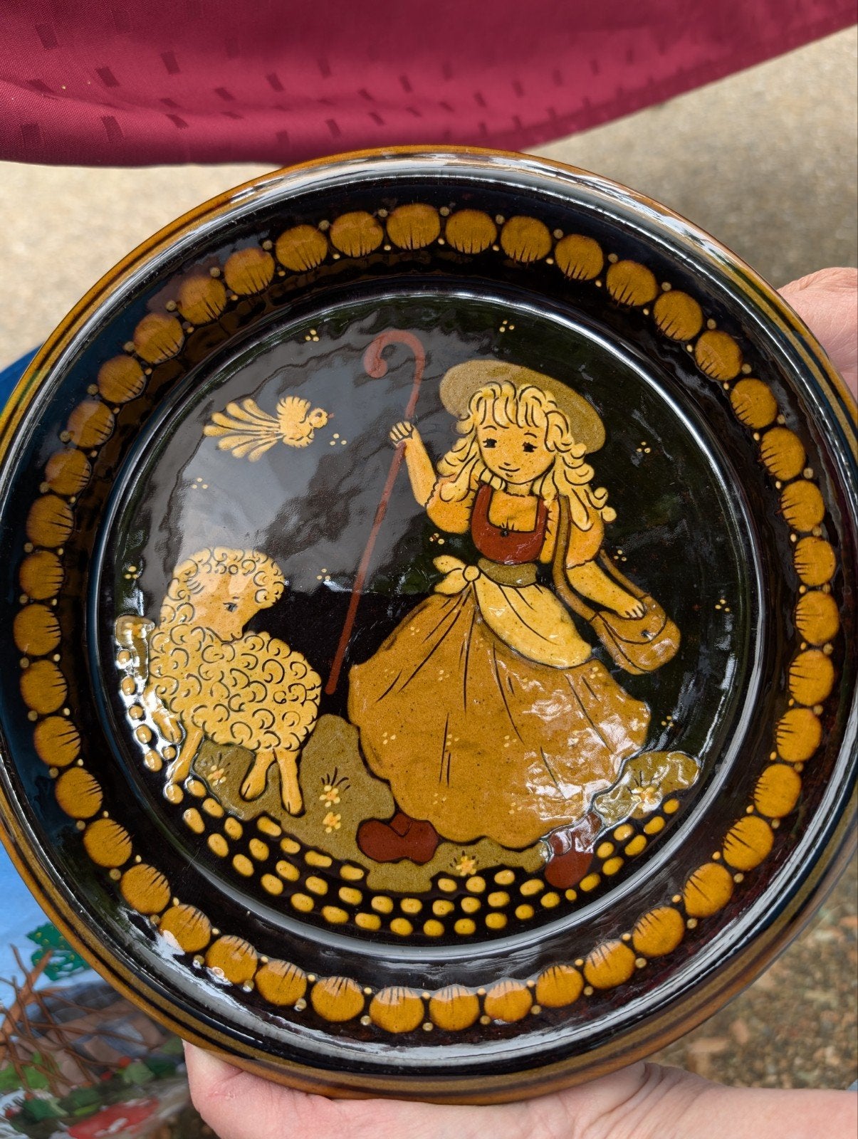 Vintage decoratief bord met herderin en schaap, Antiek en Kunst, Ophalen of Verzenden