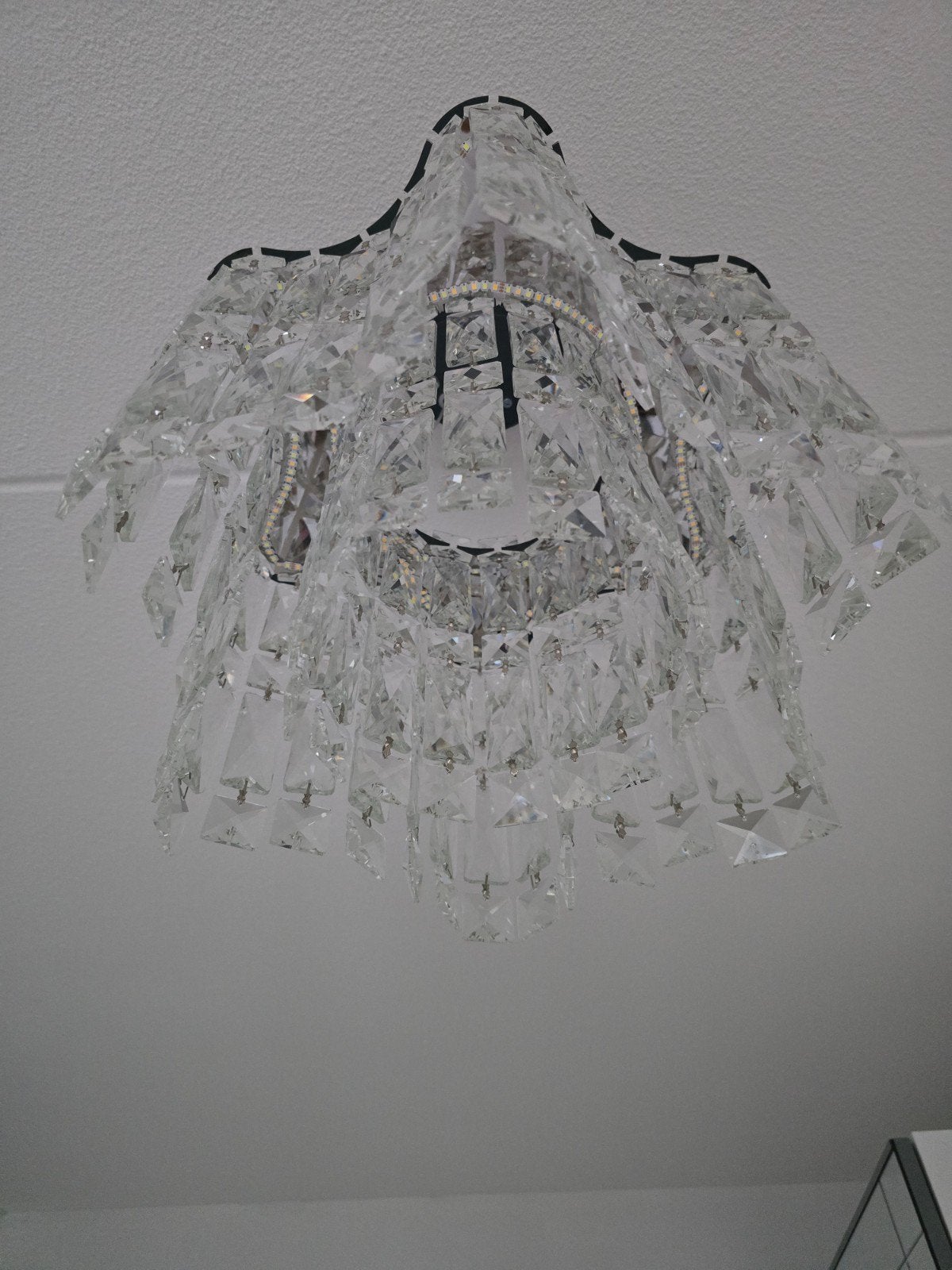 Luxe LED plafondlamp met kristallen – Warm & koel licht, Ophalen, Zo goed als nieuw, Glas, Modern, Luxe, Elegant