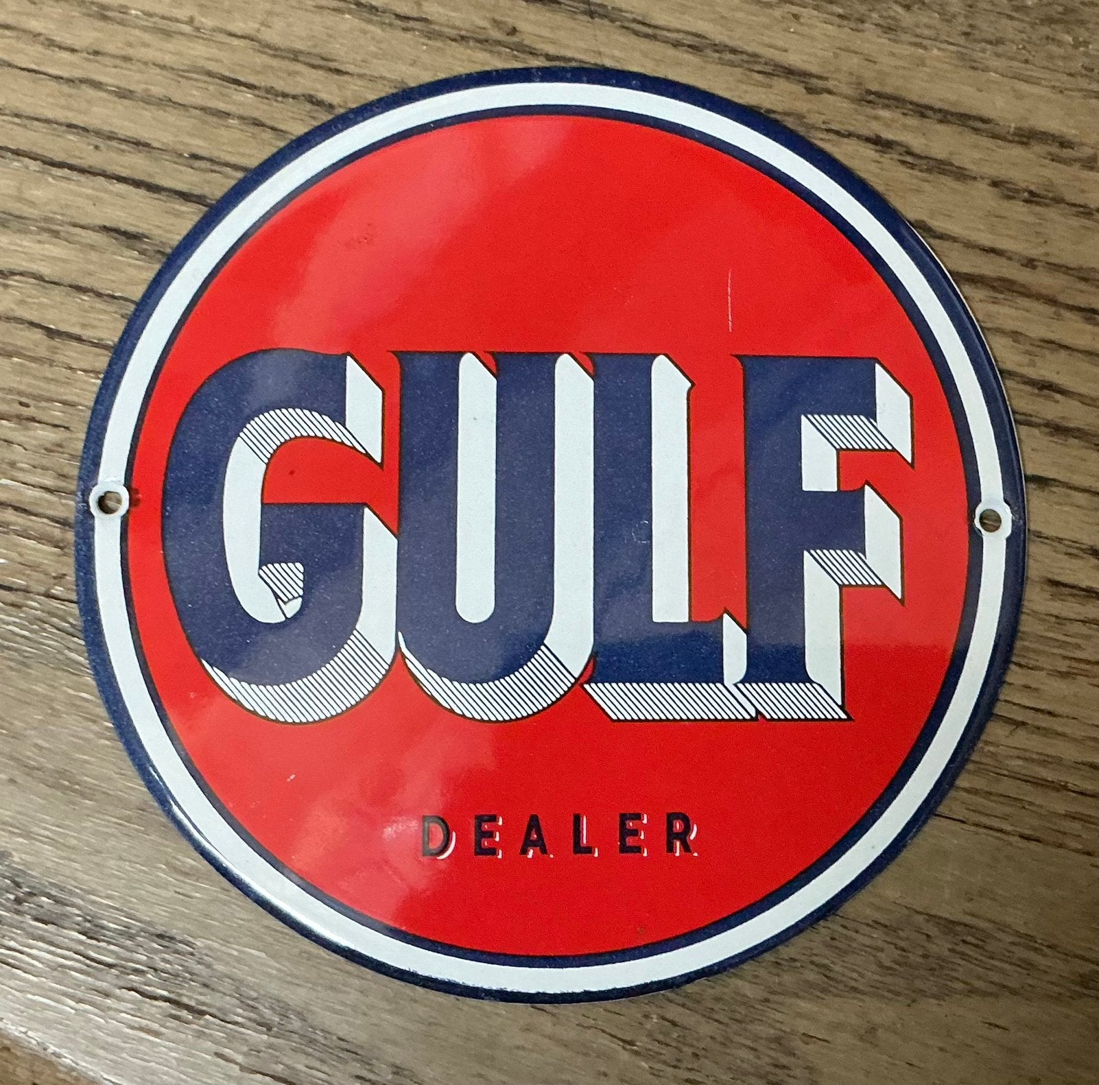 Emaille bordje GULF formaat deurpostje, Ophalen of Verzenden