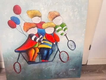 Kleurrijke Schilderij, Antiek en Kunst, Ophalen, Handgeschilderd, Textiel, Figuren