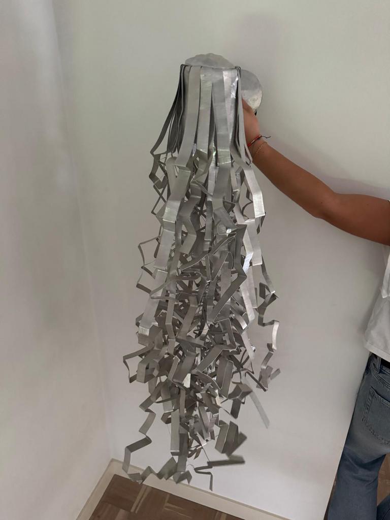 Zilverkleurige lamp met slierten, Ophalen of Verzenden, Gebruikt