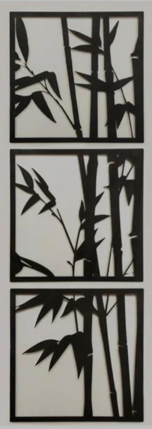 Verticale 3-luik bamboe schilderij, Ophalen, Metaal, Zwart, Nieuw