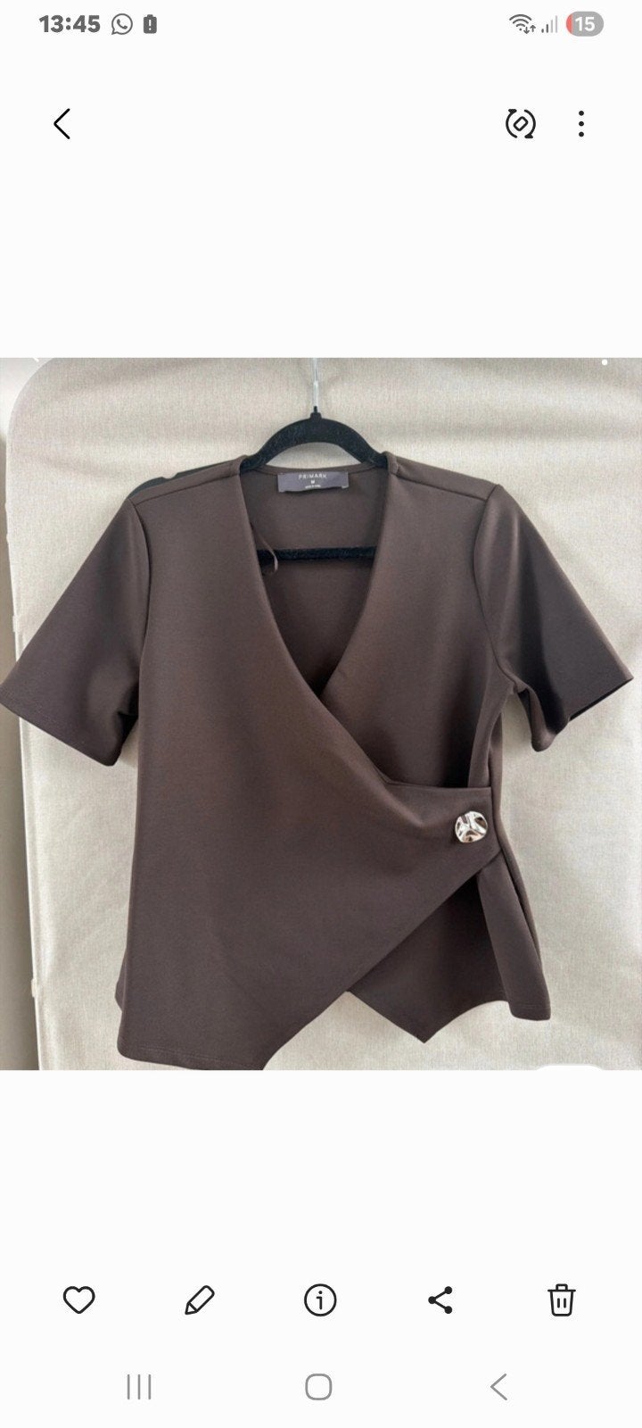 Primark Bruine Overlap Top met Korte Mouwen, Kleding | Dames, Tops, Maat 38/40 (M), Bruin, Primark, Ophalen of Verzenden