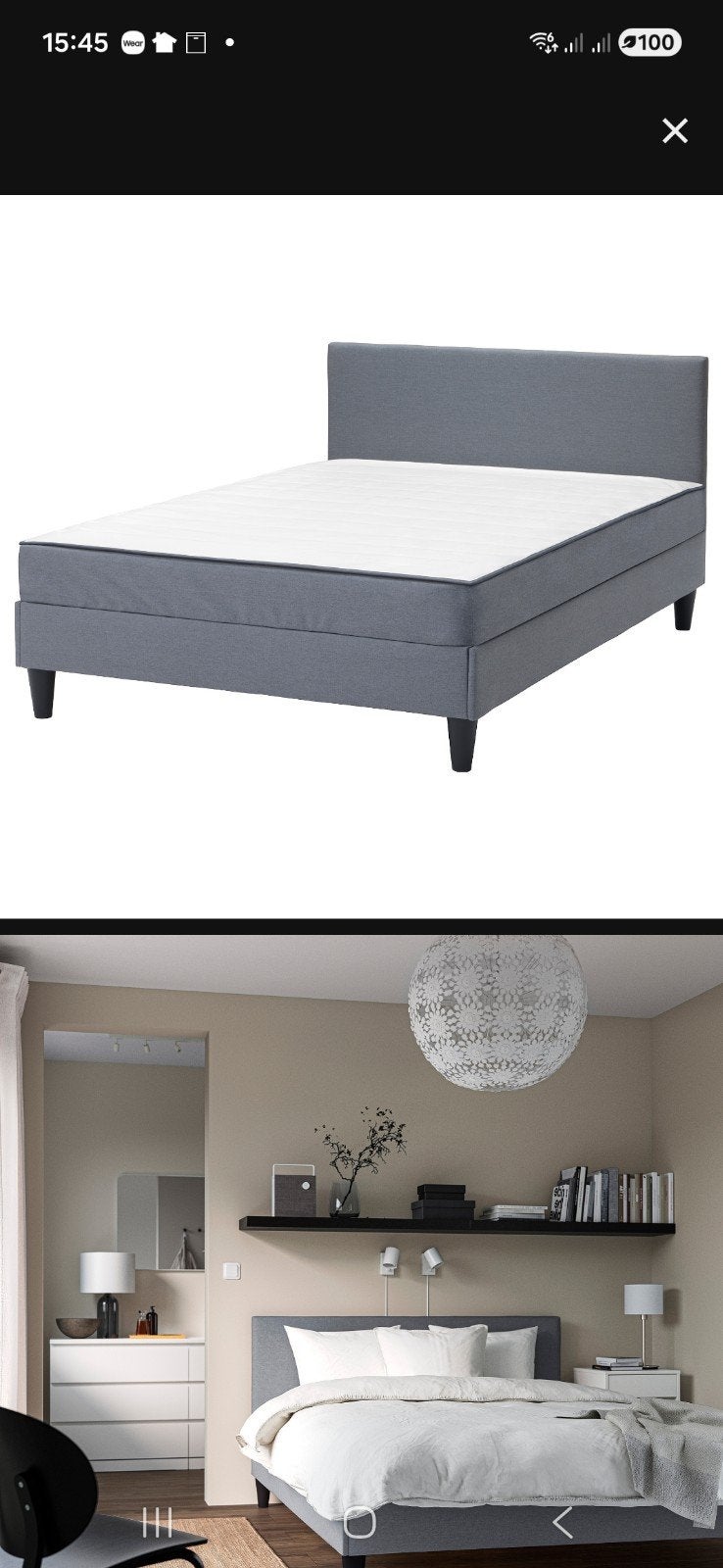 IKEA Sabovik bed - Grijs, 140x200 cm, Ophalen, Gebruikt, Tweepersoons, 140 cm