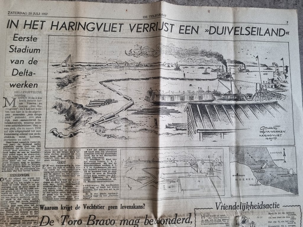 Artikel Deltawerken: in het Haringvliet een eiland (1957), Ophalen of Verzenden, 1940 tot 1960, Knipsel(s)