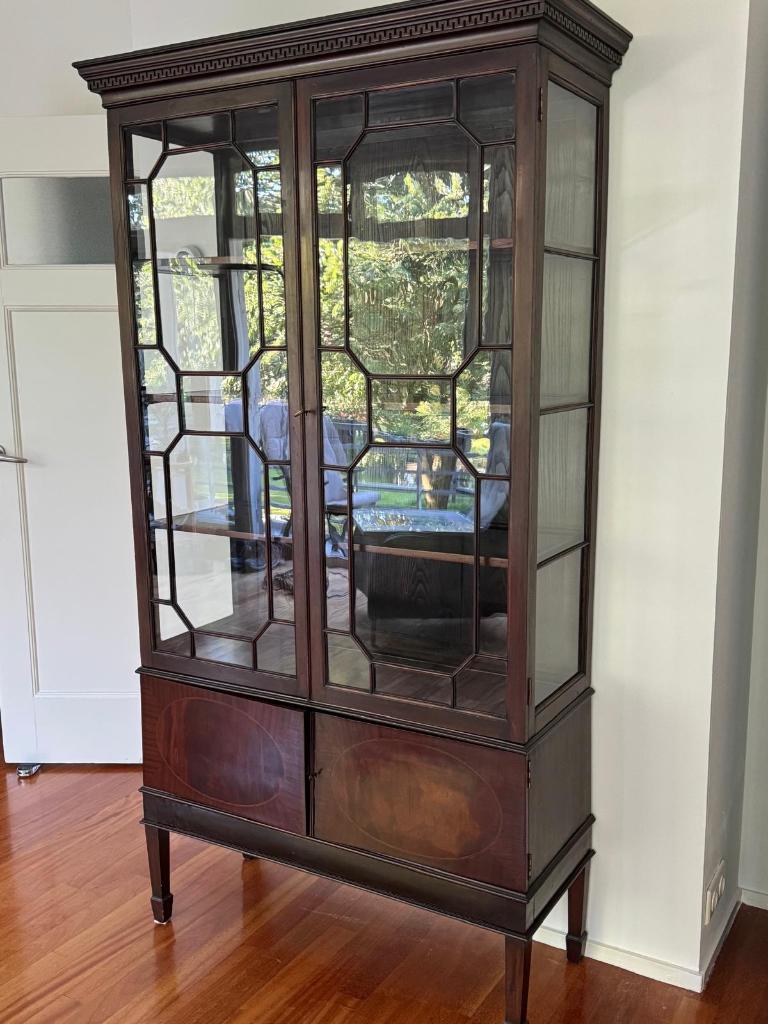 Vitrine- boekenkast, antiek, Cuba-mahonie, certificaat, 1850, Ophalen