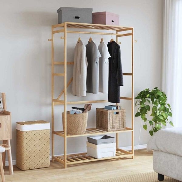 kledingrek bamboe VidaXL 110x40x175 cm, Ophalen, Overige materialen, 100 tot 150 cm, Met plank(en)