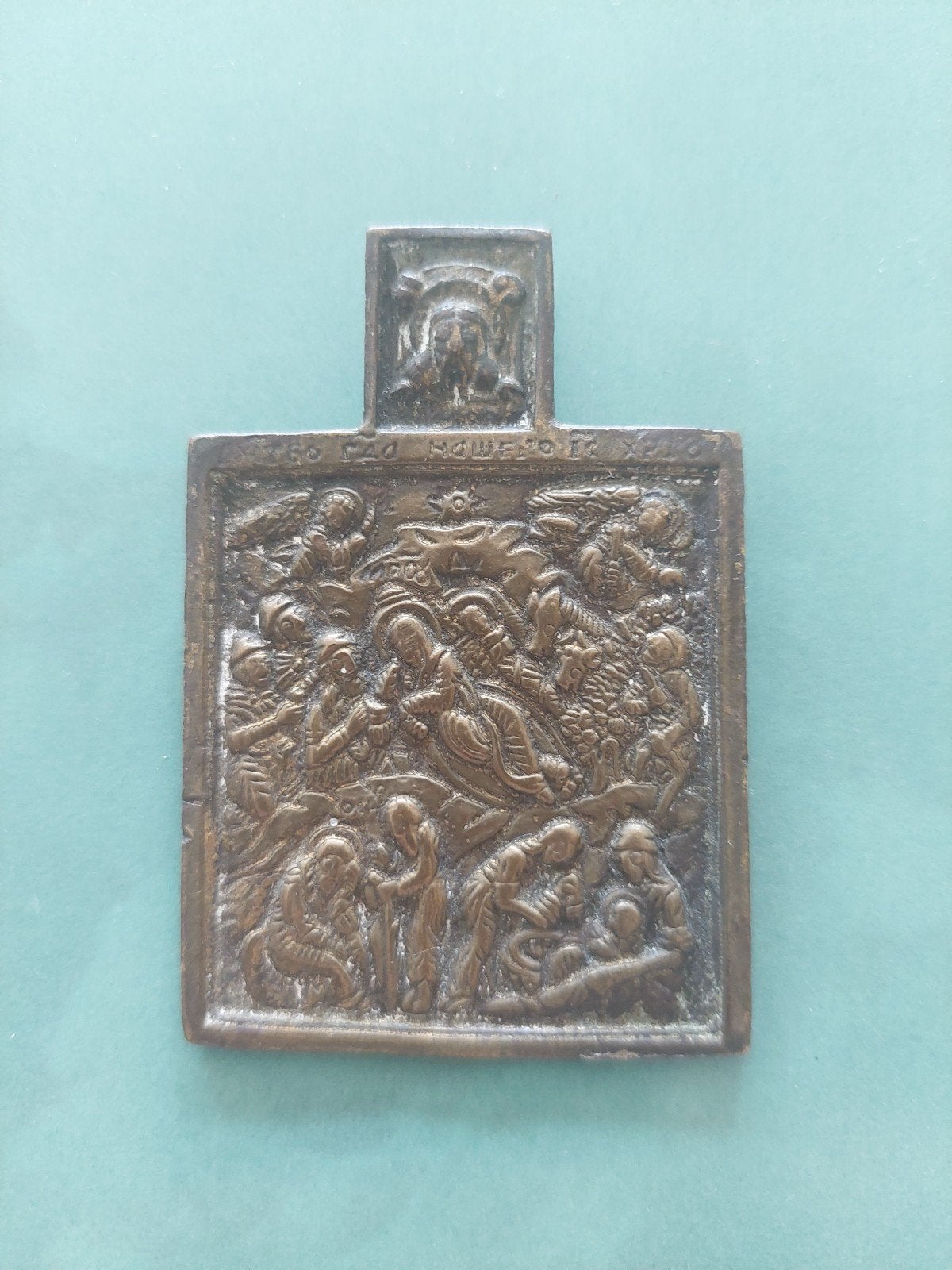 Metalen reis-ikoon. Antiek en gebruikt. Ca 1850, Antiek en Kunst, Ophalen of Verzenden