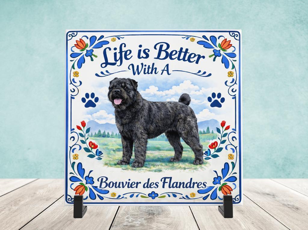 Life is Better With a Bouvier des Flandres - Tegel, Huis en Inrichting, Woonaccessoires | Tekstborden en Spreuken, Nieuw, Verzenden