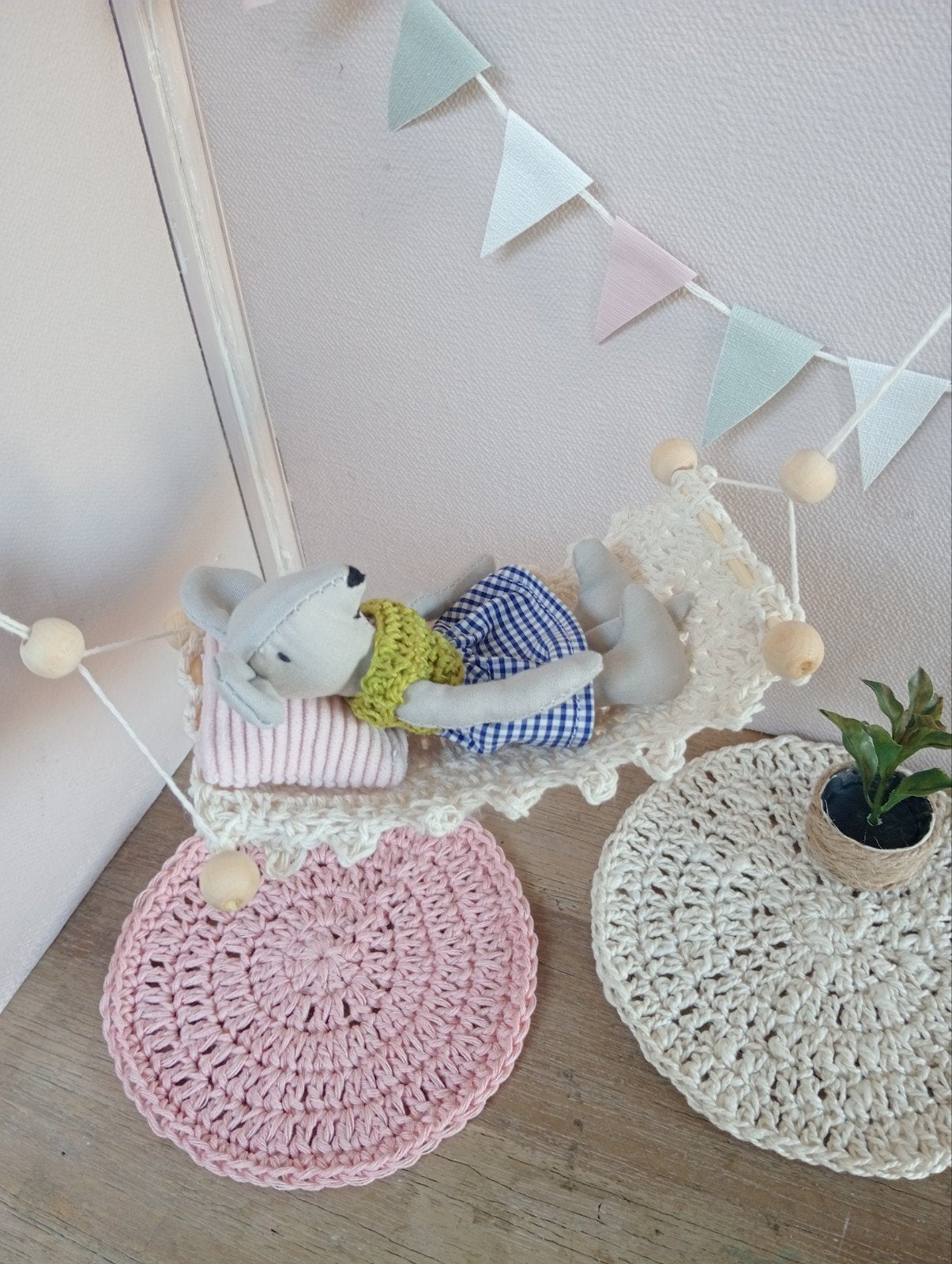 Muizenhuis poppenhuis hangmatje+kussentje, Ophalen of Verzenden, Nieuw, Poppenhuis