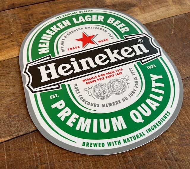Heinekel lavel reclamebord logo merk retro -, Verzamelen, Ophalen of Verzenden, Zo goed als nieuw, Reclamebord, Plaat of Schild