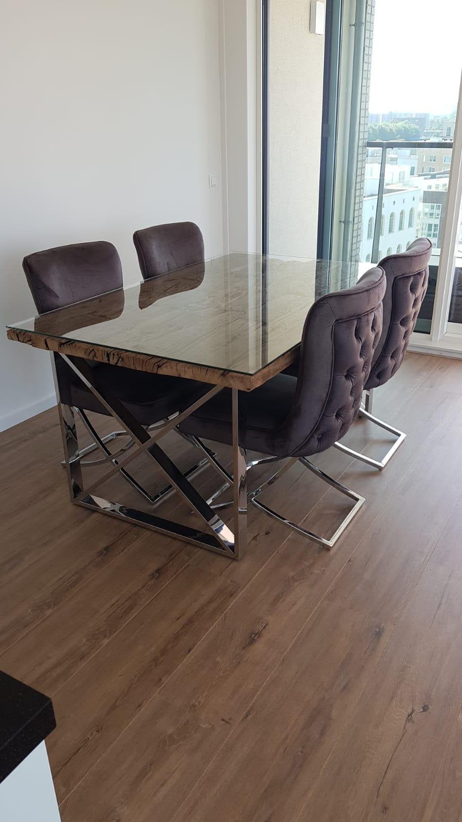 Luxury dining set – natural wood & glass table + 4 chairs