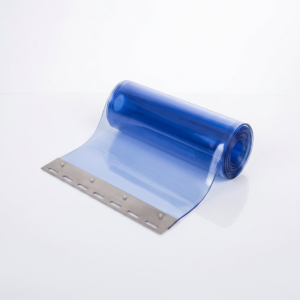 225CM hoge strokengordijnen, Flappengordijn, Koelcel flap, Ophalen, Blauw, Zo goed als nieuw, Kunststof