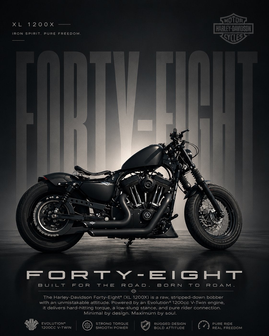 Harley-Davidson Forty-Eight XL 1200X Bobber, Motoren, 2 cilinders, Gebruikt, Particulier, Meer dan 35 kW