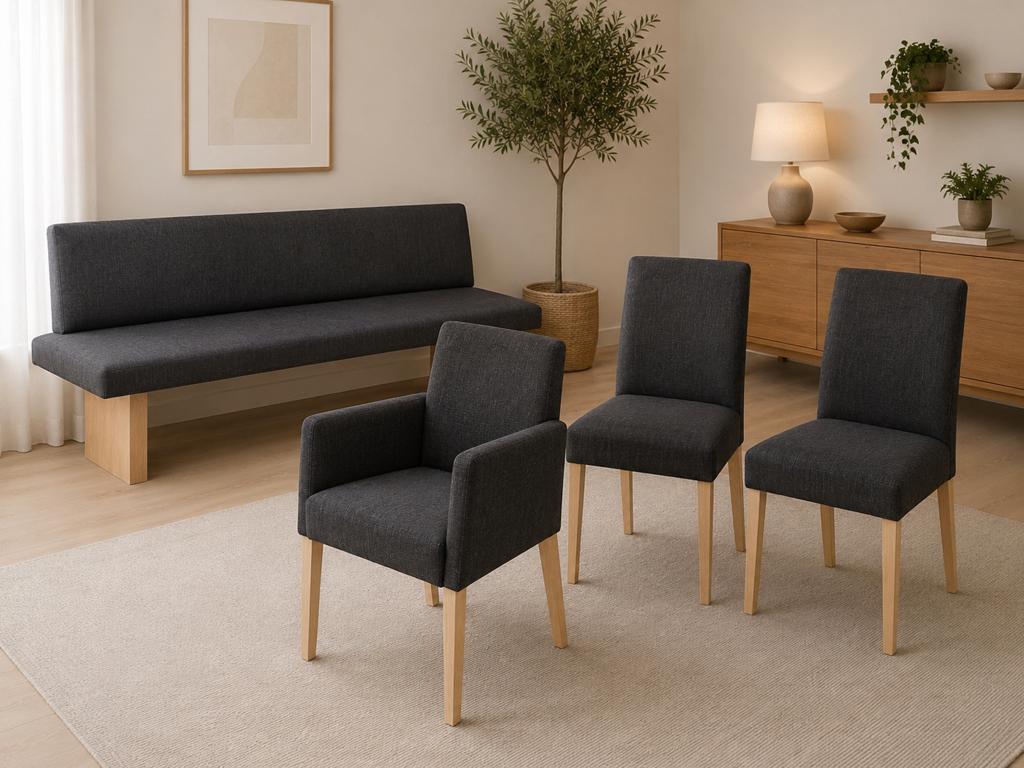 Moderne Eetbank en Stoelen Set 3st. - Antraciet, Huis en Inrichting, Ophalen, Zo goed als nieuw, Stof, Modern